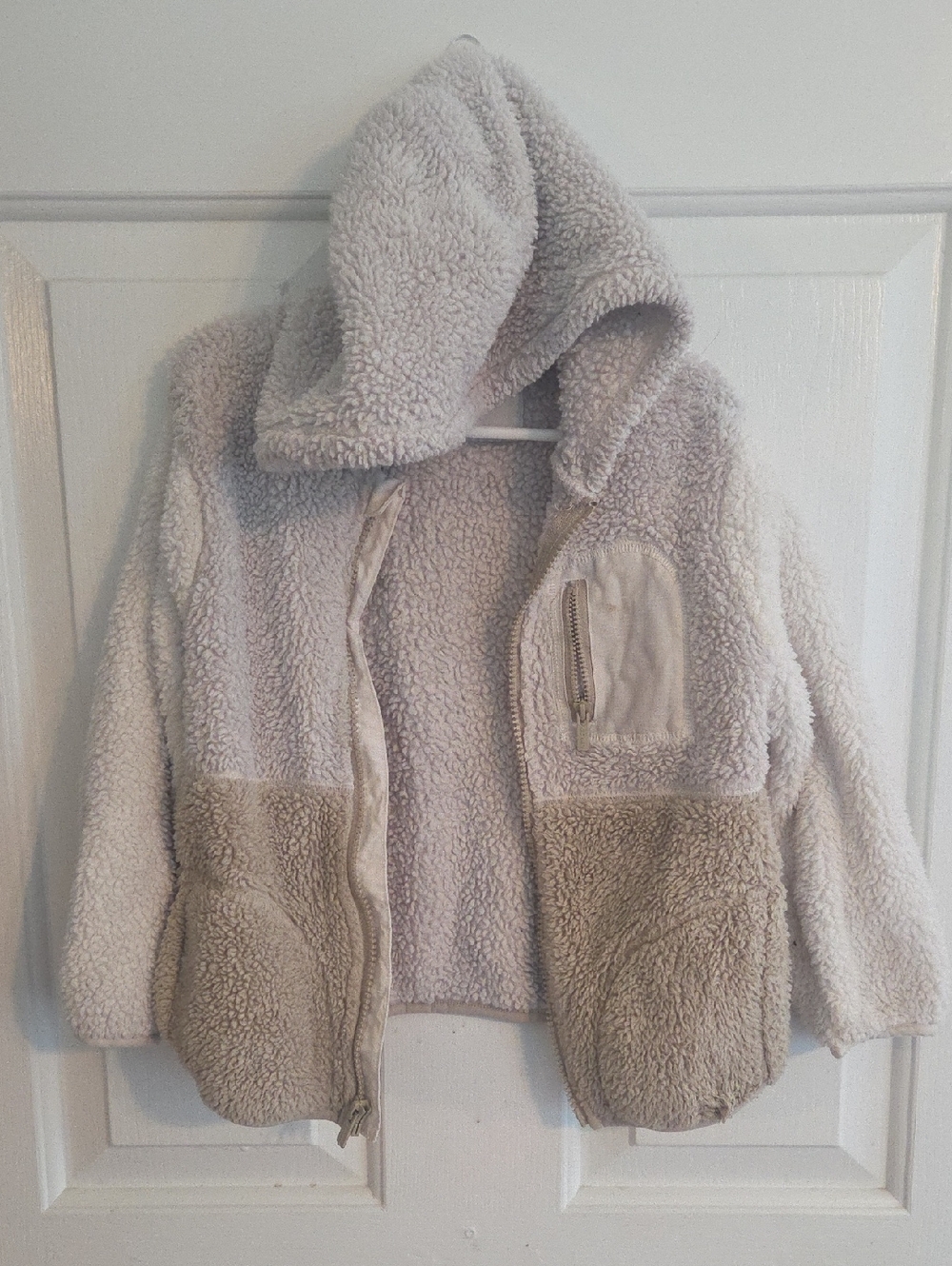 Old Navy Kids Two-Tone Sherpa Hooded Jacket - Cream & Tan
